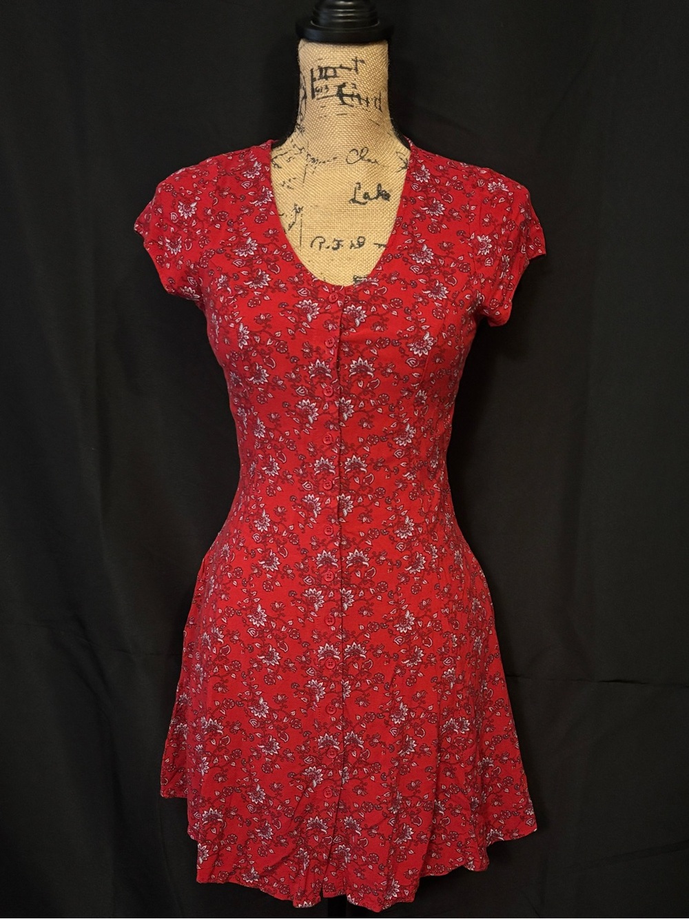 Band of Gypsies Red Bohemian Button-Down Mini Dress with pockets
